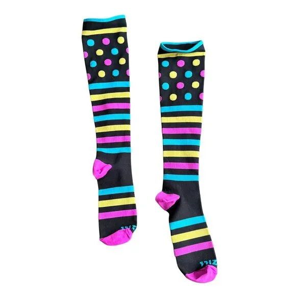 Compression Colorful Knee-High Socks With Polka Dots & Stripes For Women - Picture 4 of 4
